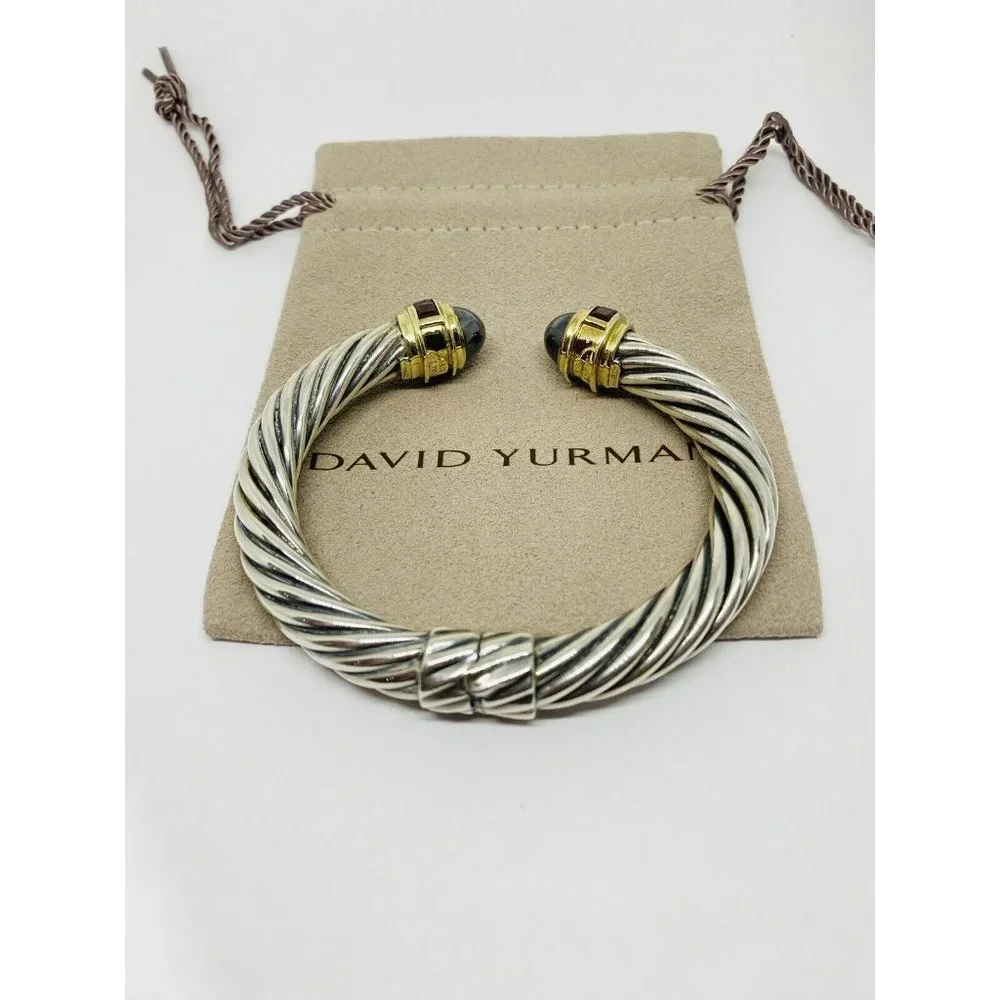 David Yurman 9.5mm Cable Hematite Pink Tourmaline L14K Gold Hinged  Bracelet 7” - Picture 2 of 9